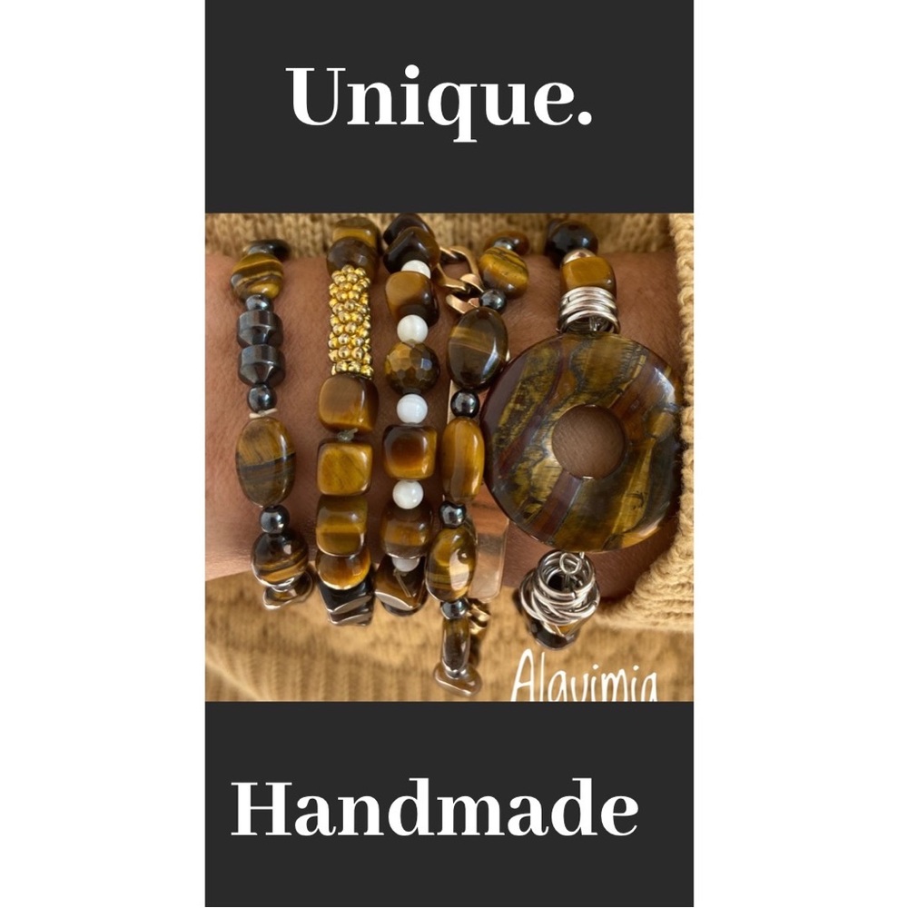 Citrine raw nuggets and green ovean jasper beaded gold bohemisn bracelet - Picture 12 of 13